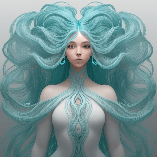 AI generated:  an image of a person with a flowing, sculptural hairstyle and garment that echo the movement of wat...