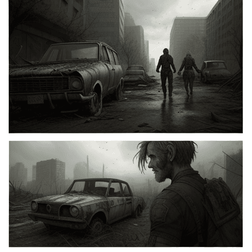 AI generated: Panel 1:

A city reclaimed by nature, its ruins and abandoned vehicles hinting at a desolate, post-a...