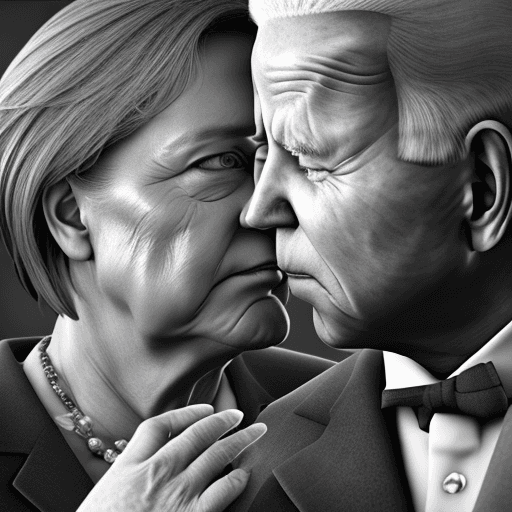 AI generated: Photo of  Angela Merkel kissing Joe Biden, ultra realistic cinematic lighting,  4k, hyper realistic,...