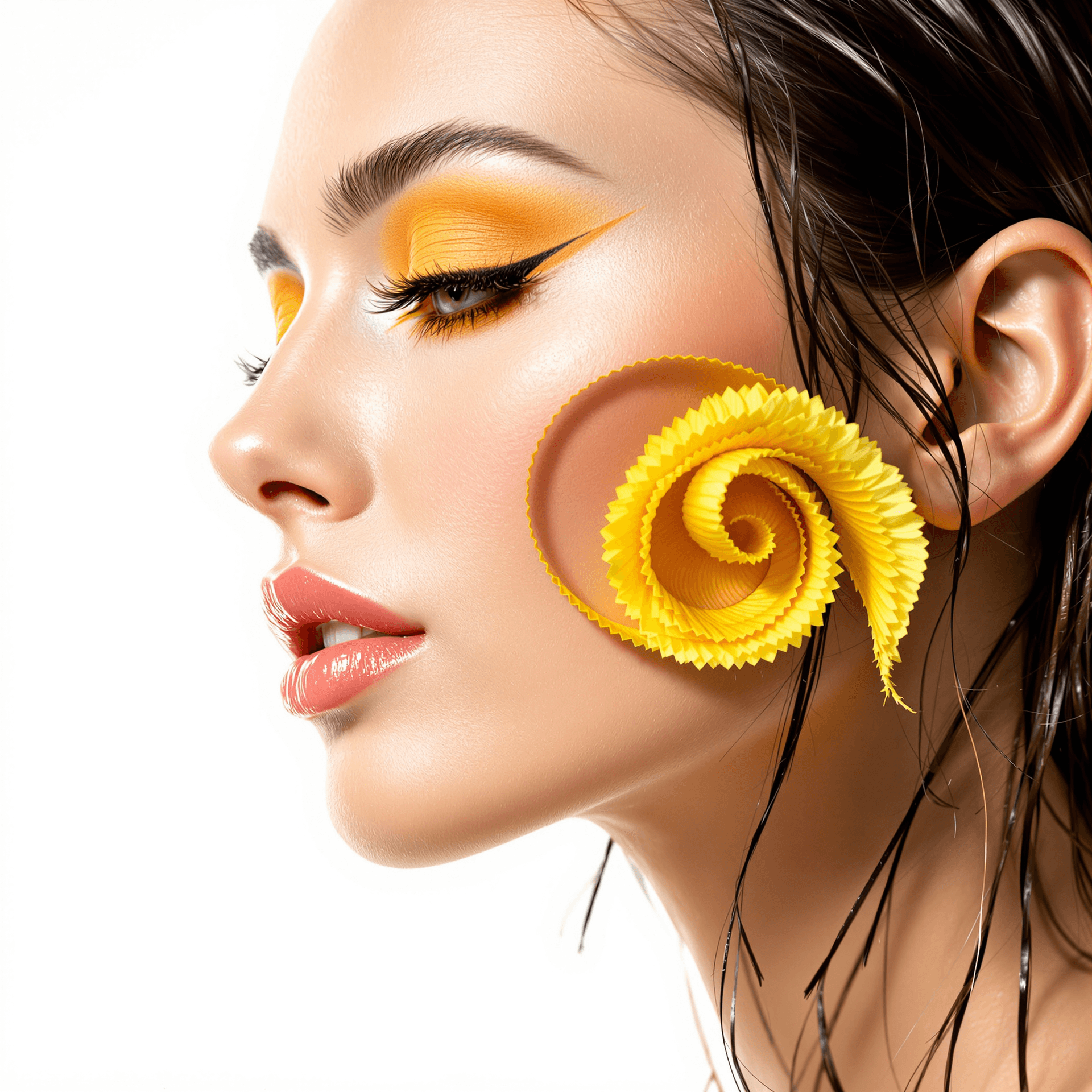 AI generated: A close-up, side-profile portrait of a woman with her face softly lit, creating a smooth and natural...