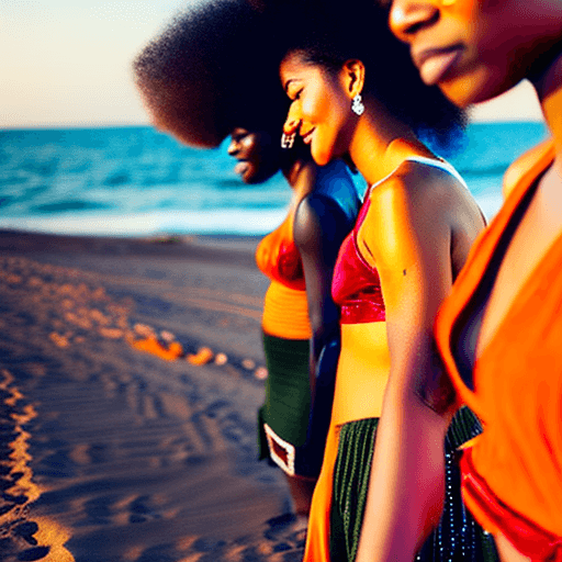 AI generated: Portrait photography, Photoshoot, Three very beautiful black, sunkissed women with different hair co...