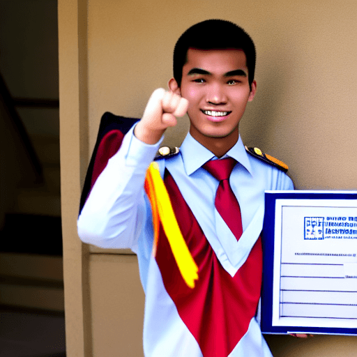 AI generated: High resolution A highschool student with an indonesian uniform with one hand up fist showing an emo...