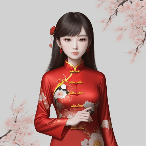 AI generated: chinese red blouse, in the style of dreamy and romantic compositions, floral explosions --ar 24:37 -...