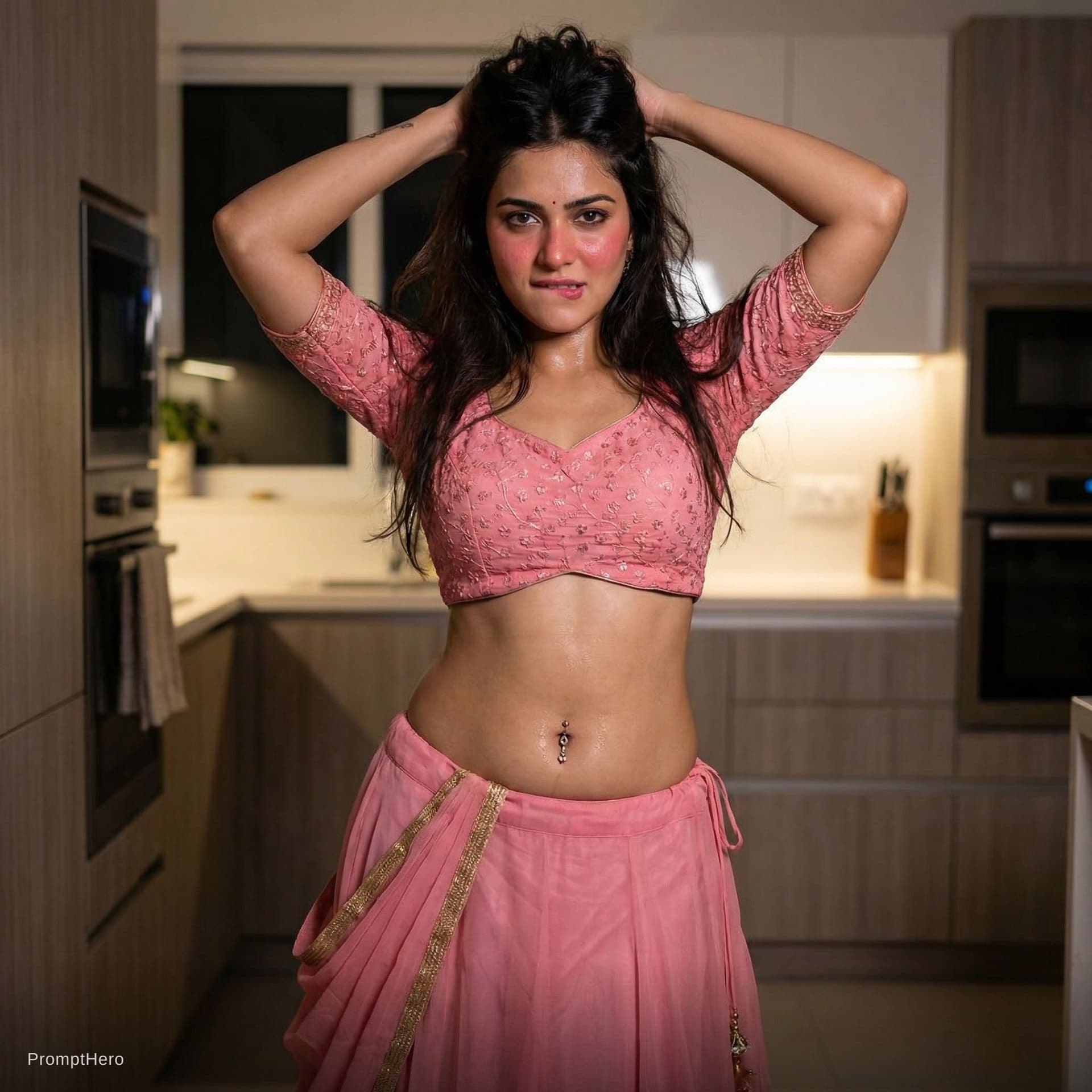 AI generated: Use the women in image, full body view from head to toe, no cropping whatsoever, complete legs and f...