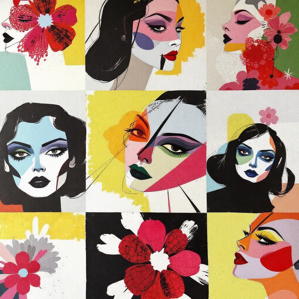 AI generated: high fashion, vogue, squares, flower pattern, 1967 --c 25 --no no ugly, deformed, noisy, blurry, dis...