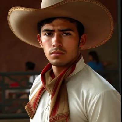 AI generated video: A handsome Mexican Man looks at the camera and smiles as it moves closer to his face