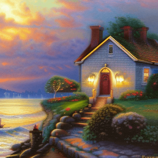 AI generated: thomas kinkade the village lighthouse