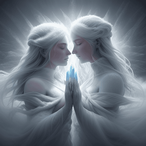 AI generated: Cosy mystery genre meets high fantasy in a top view depiction of Cold and Blizzard personified as tw...