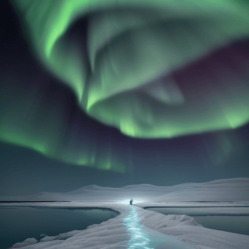AI generated: Picture a stark, icy landscape where a solitary figure bravely forges a path across a frozen sea. Th...