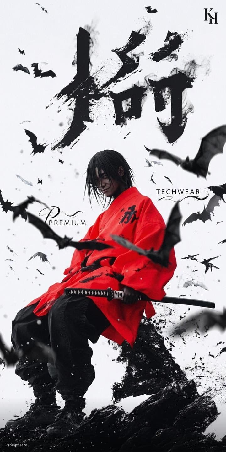 AI generated: Transform the reference image into a premium cinematic fashion advertisement. The samurai-inspired c...