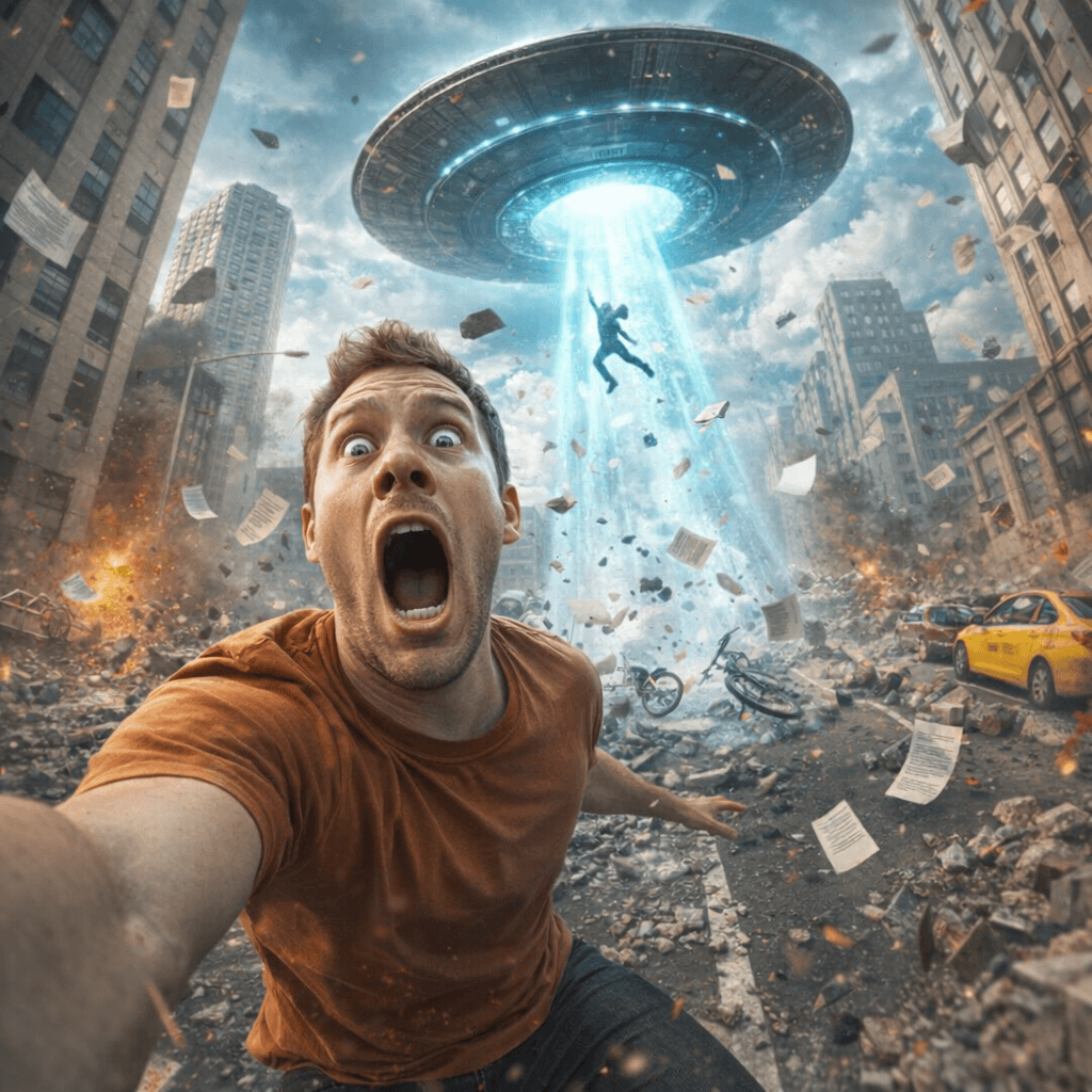 AI generated: {
  "scene": {
    "type": "urban sci-fi chaos",
    "setting": {
      "location": "city street...