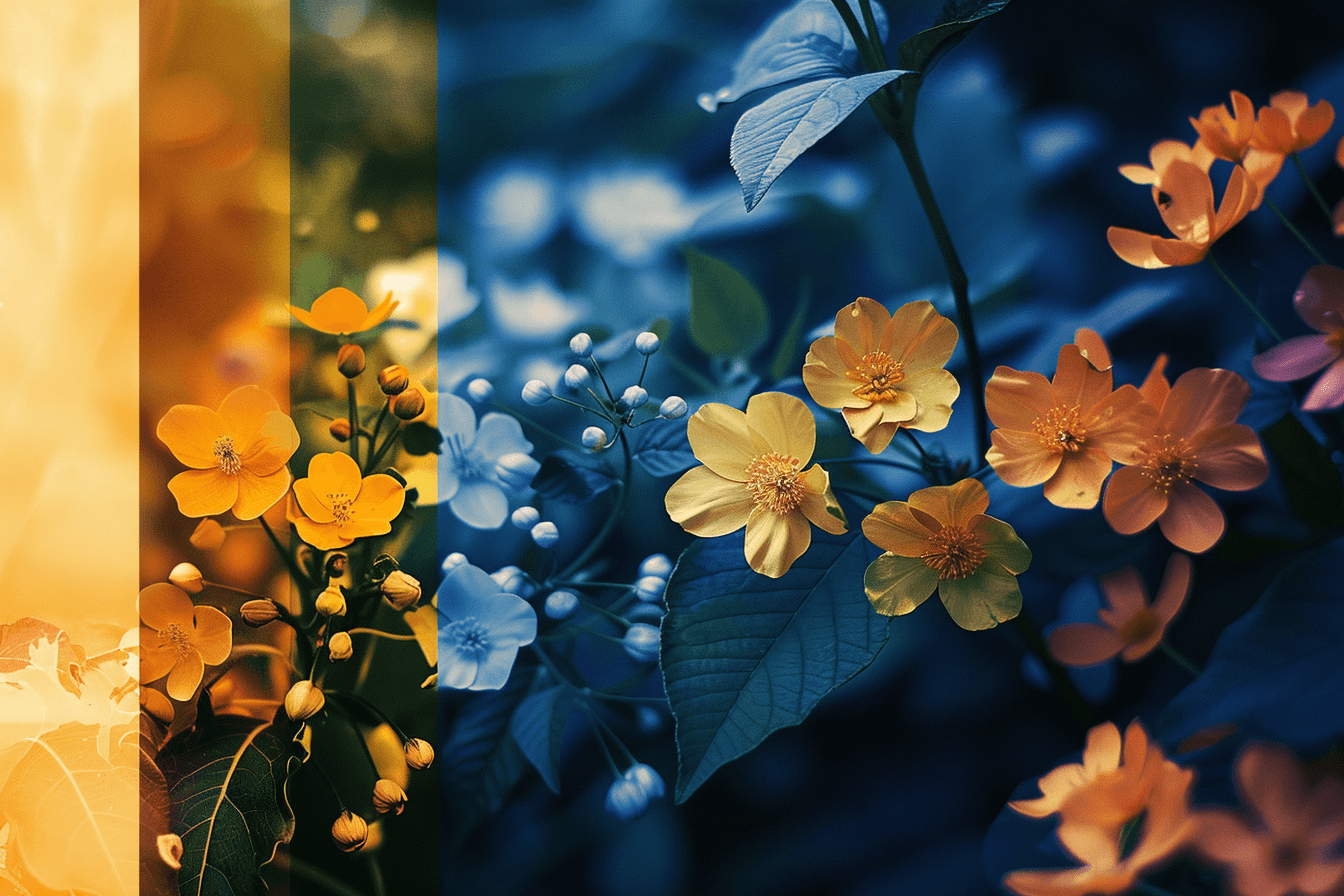 AI generated: contrasting color palettes highlighting the interplay between light and dark, saturated and muted --...