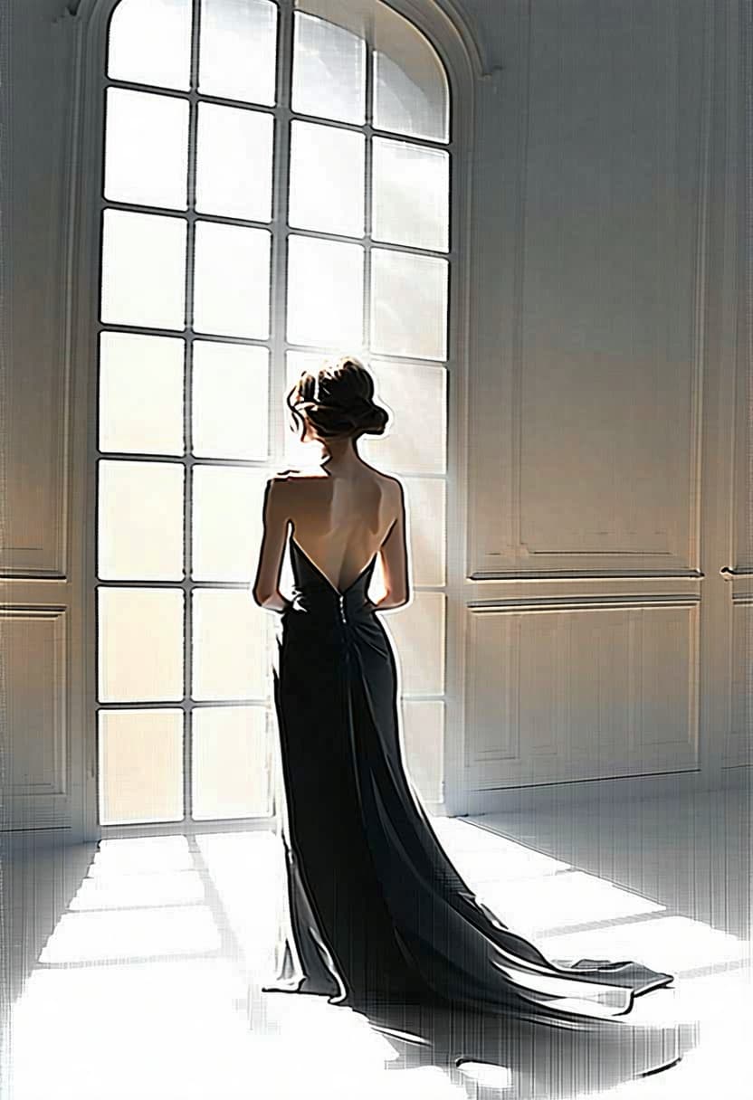 AI generated: Reimagine the elegant figure in the photograph as an impressionist painting in the style of Harriet ...