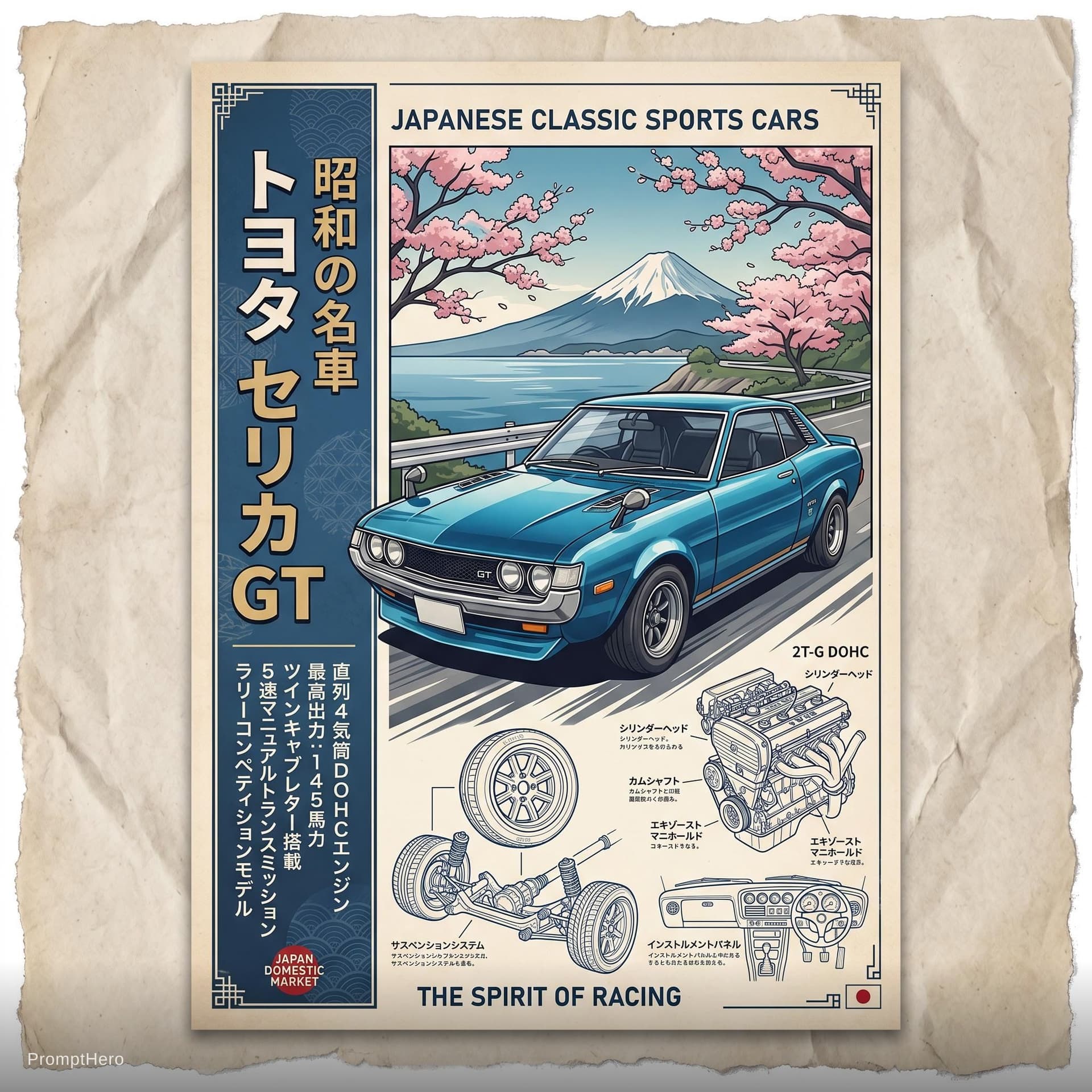 AI generated: Left side japnese name of car bottom left detail of car and printable poster
