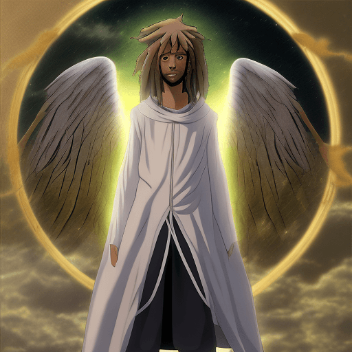 AI generated: Michael the arc angel with dred locks in a black cloak, Anime style, 8k


