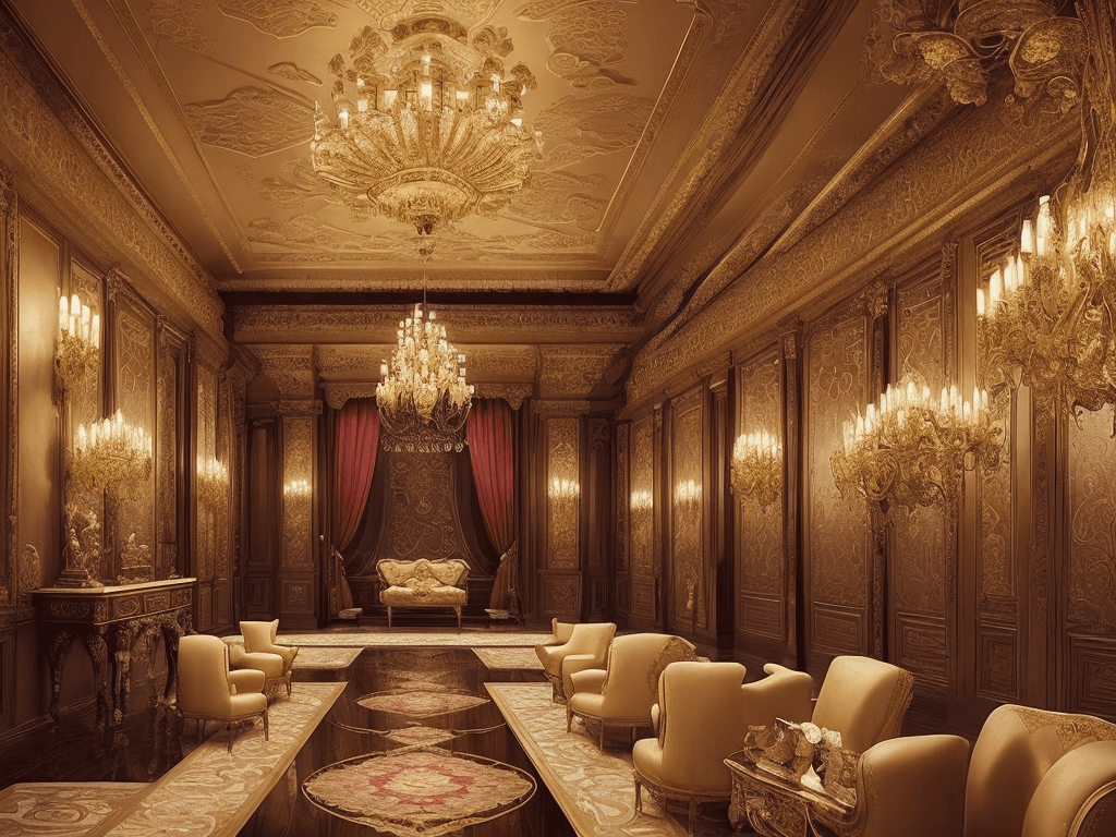 AI generated: The background of the image is a grand, ornate room that evokes a sense of luxury and refinement. Th...