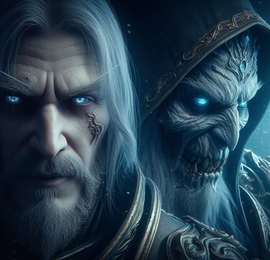 AI generated: Journey into the Warcraft saga with Arthas Menethil, once a human paladin turned Lich King, as the c...