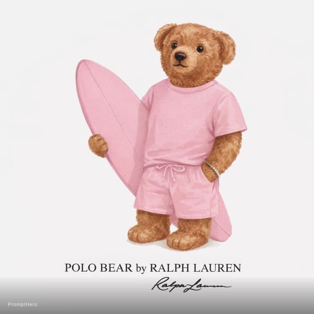 AI generated: "Modify the Polo Bear illustration: Replace the white t-shirt with a solid pastel pink one. Change t...