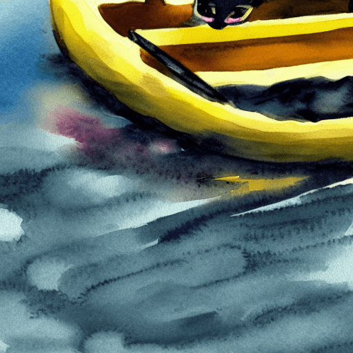 AI generated: watercolor comic book : : storm, night, 
 black cat in a yellow kayak : : --hd
