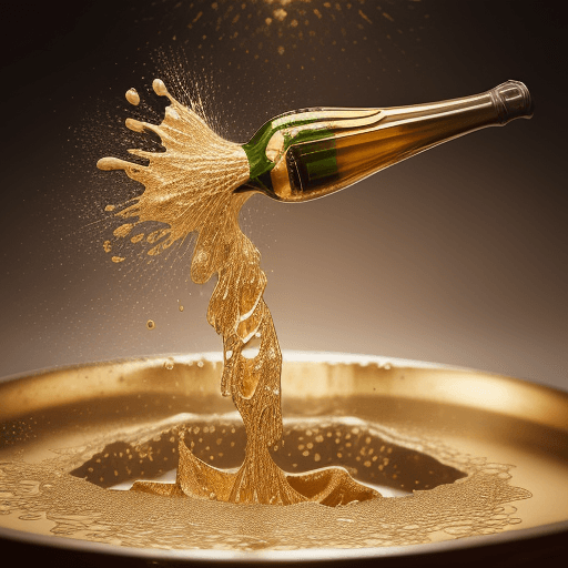 AI generated: 
champagne bottle burst her cork and spill their golden and bubbling  liquid