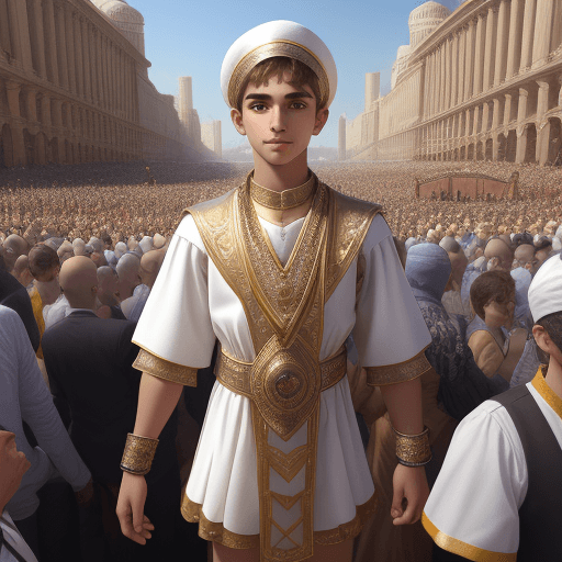 AI generated: Yemini boy, realistic, HD, wearing Yemini outfit, among crowd