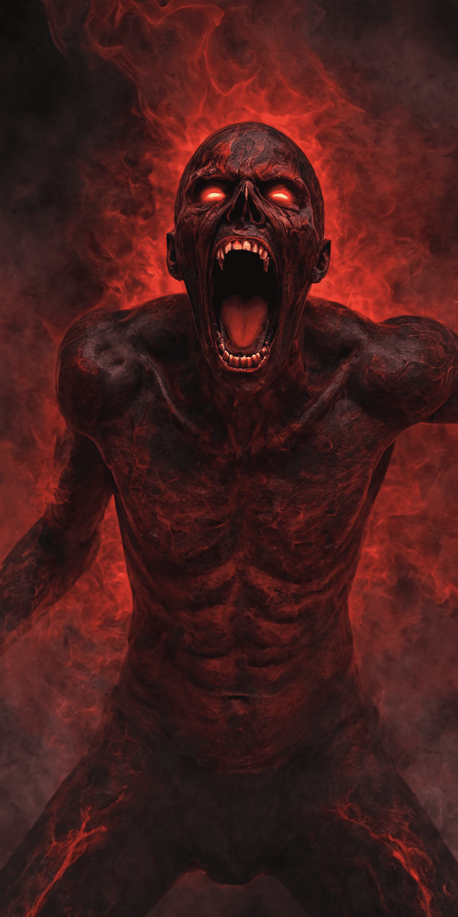 AI generated: Demon Scream in hell, Digital painting, Modern era, Primarily red and smoke with black accents.