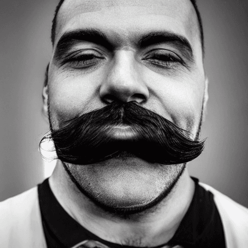 AI generated: The image features a close-up of a man with a black short beard and mustache. He has a smiling expre...