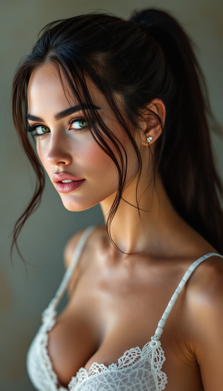AI generated: Polarized photo ,Megan fox,ponytail hairstyle 