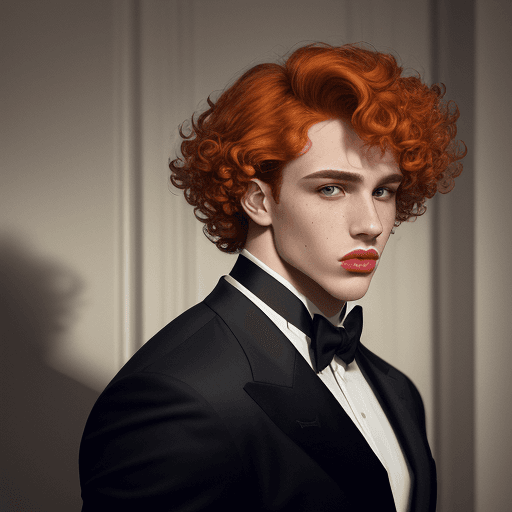 AI generated: 2 male, full lips, mansion, sports suit, realistic face, proud, handsome, wild, (warm orange) curly ...