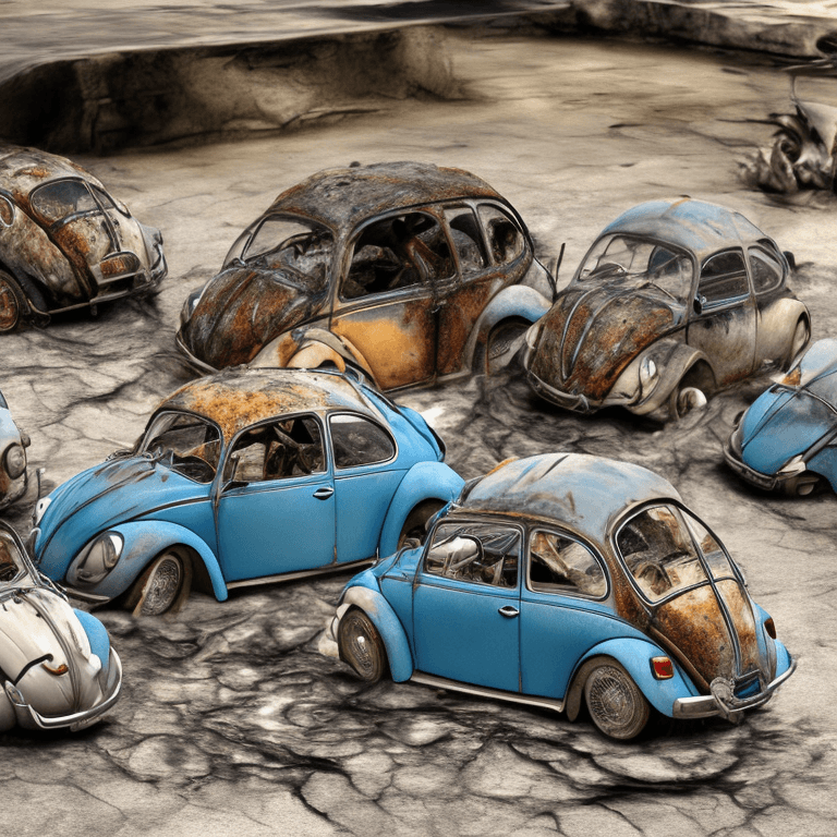 AI generated: standard definition humans with melted volkswagen beetle, 8k