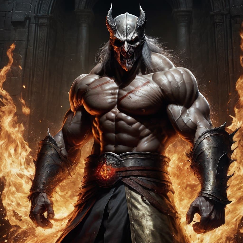 AI generated: epic realistic, a chemical spill mutates a mad scientist into a muscular demonic man, dark souls, ca...