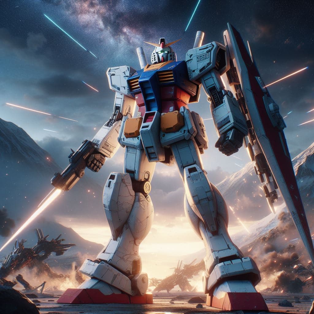 AI generated: Recreates an iconic moment from a Gundam series, such as Char Aznable's final battle against Amuro R...
