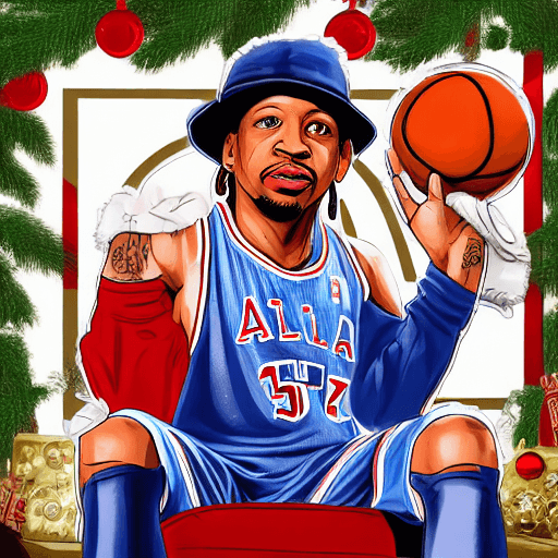 AI generated: an illustration of Allen iverson,solo, Allen Iverson chilling on sofa,76ers basketball outfit with n...