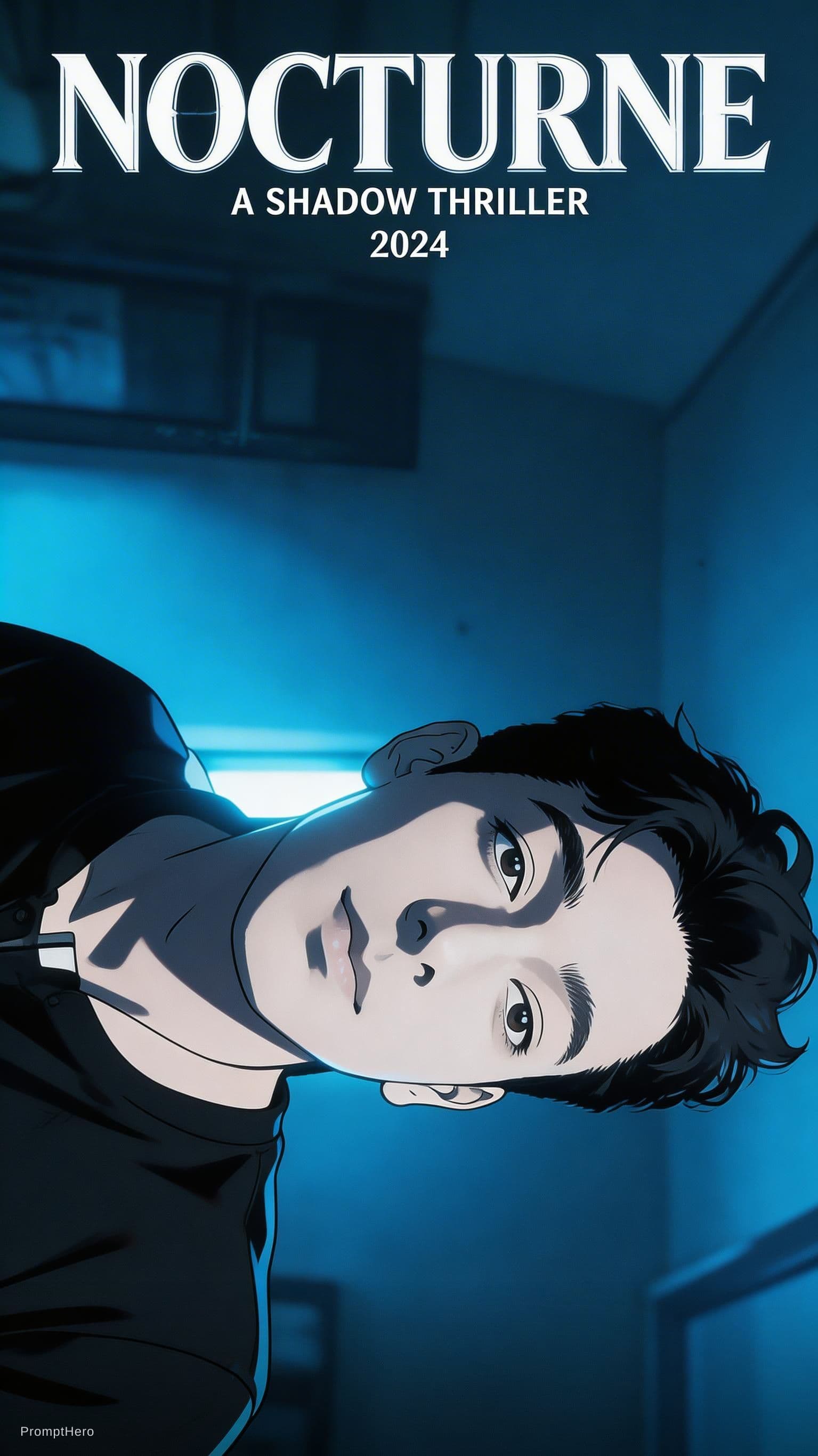 AI generated: movie poster, male character in black, white and blue, in the style of yoh nagao, light-focused --ar...