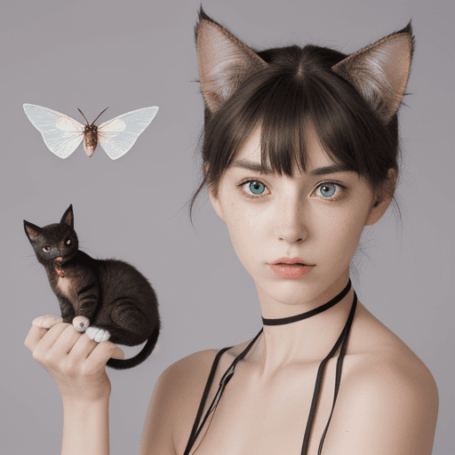 AI generated: cat and moth hybrid, anthropomorphic 