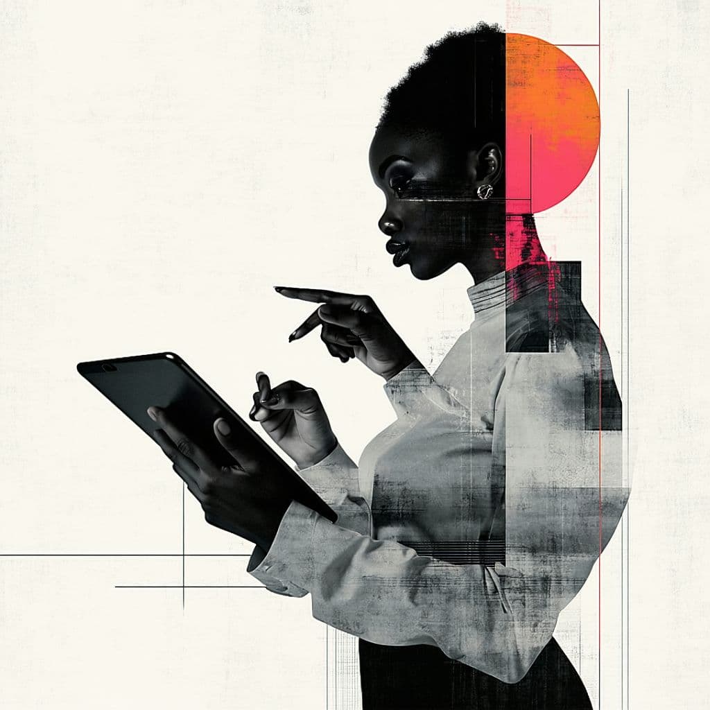 AI generated: A mixed-media composition combining black-and-white photography with bold, modern digital illustrati...