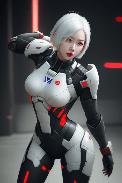 AI generated: (1girl, full body), action scene, dynamic pose, Beautiful Korean woman, kpop idol, wearing Mass Effe...