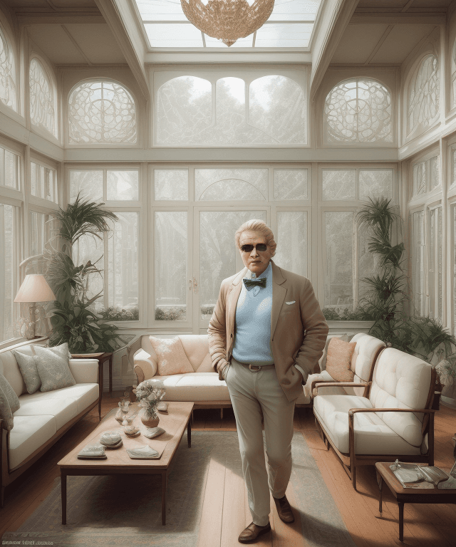 AI generated: Portrait of an elegant 50-year-old man in sunglasses, wearing a jacket and shirt with a bow tie, Hig...