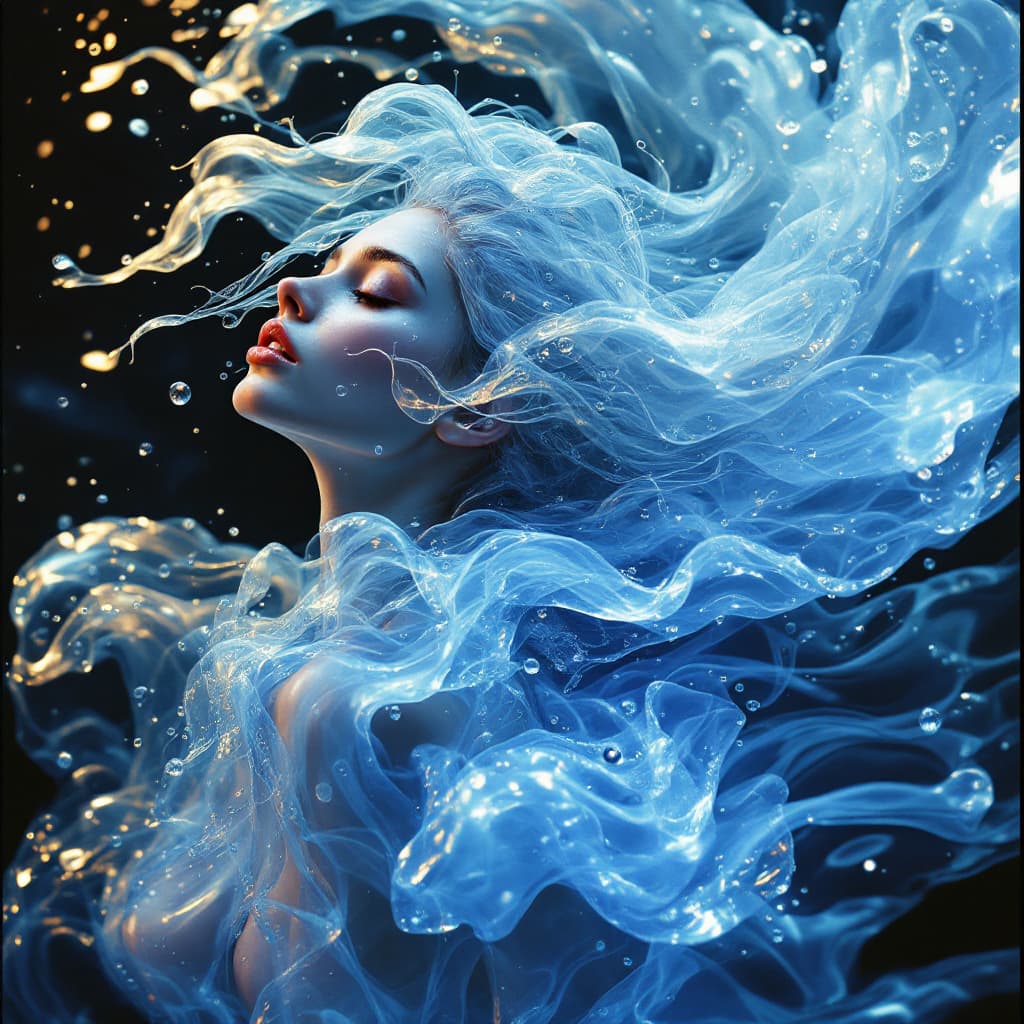 AI generated: Visualize a translucent aquatic texture that mimics a water surface. The texture evokes an ethereal ...