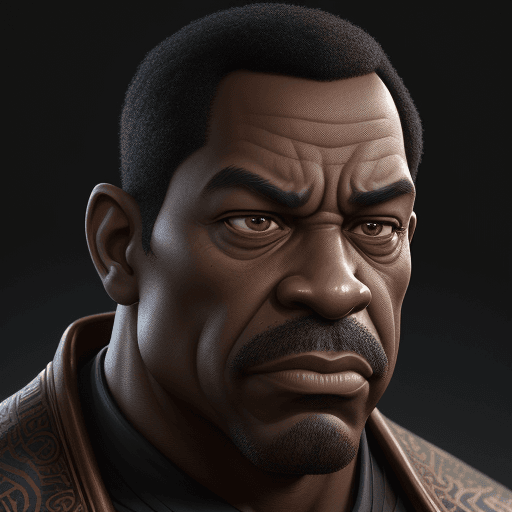 AI generated: expressive caricature in pixar style unreal charming seemingly mischievous irritated black man with ...