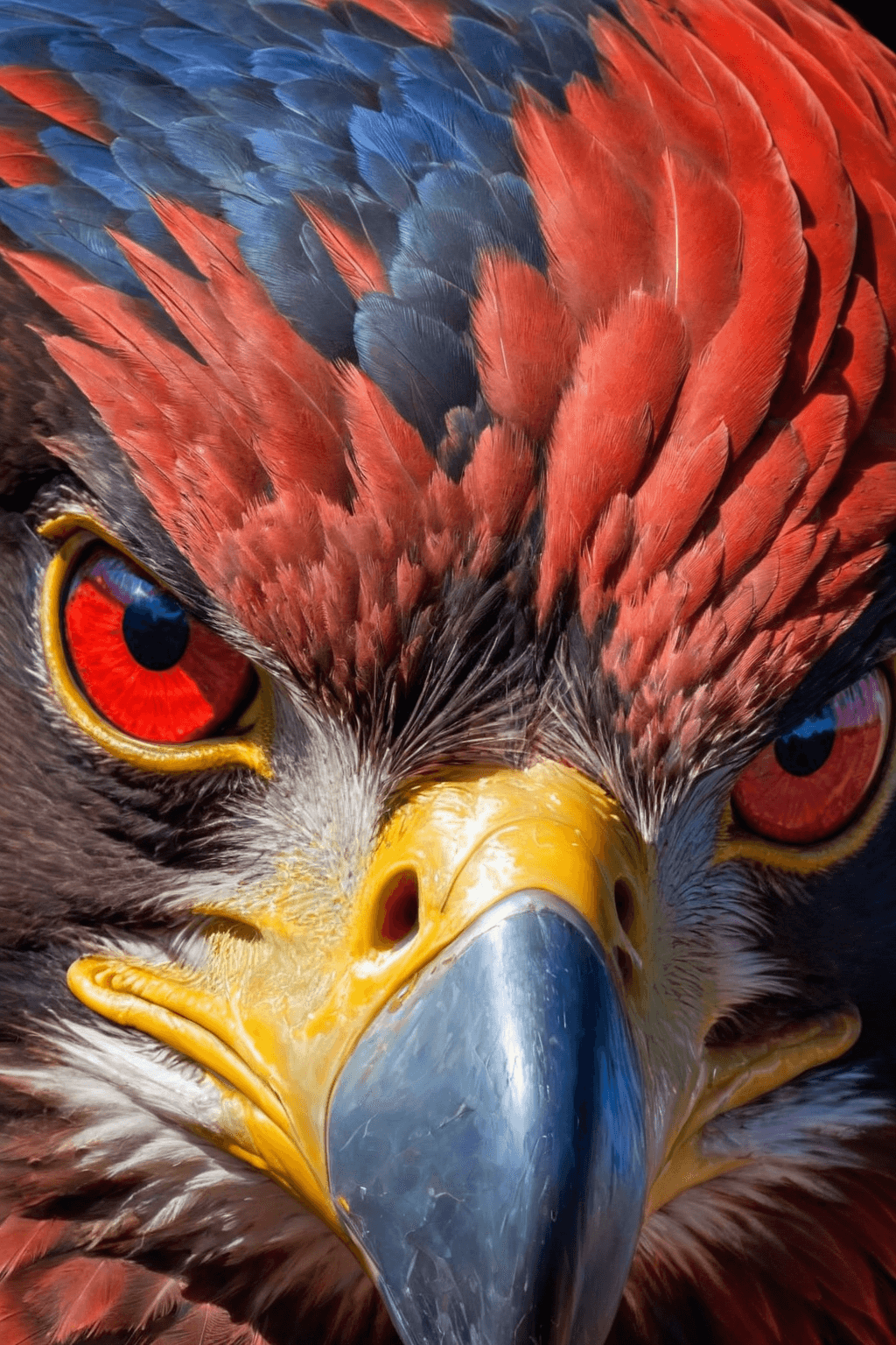 AI generated: eagle eyes, digital painting, contemporary era, vibrant and contrasting colors (predominantly blues ...