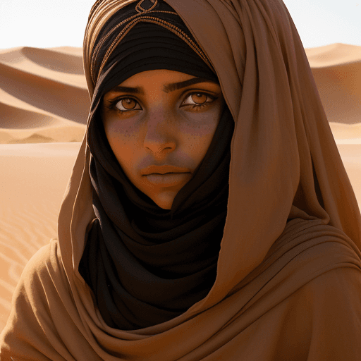 AI generated: /imagine prompt: Photography, inspired by Steve McCurry, a portrait of a Western young Tunisian woma...