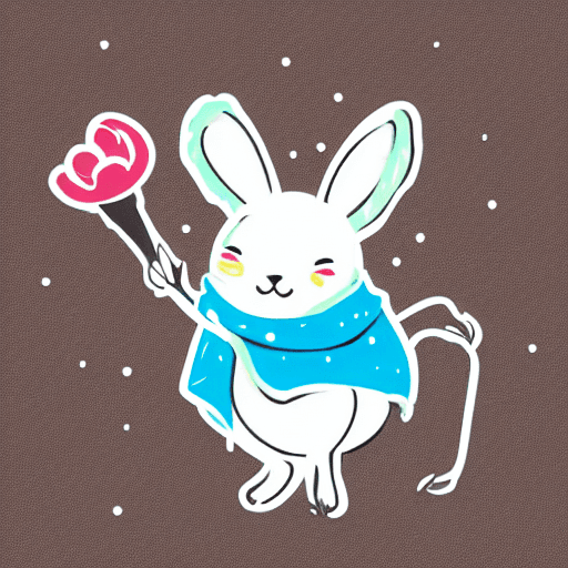 AI generated: cute antropomorphic bunny with earmuffs in winter wonderland sticker in a easy vector style, happy, ...