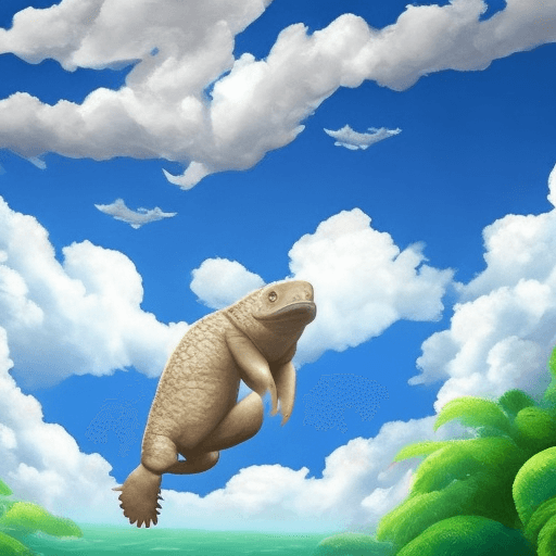 AI generated: Crea un animal manati al estilo animado con las manos alzadas al cielo, el fondo que sea en blanco.
...