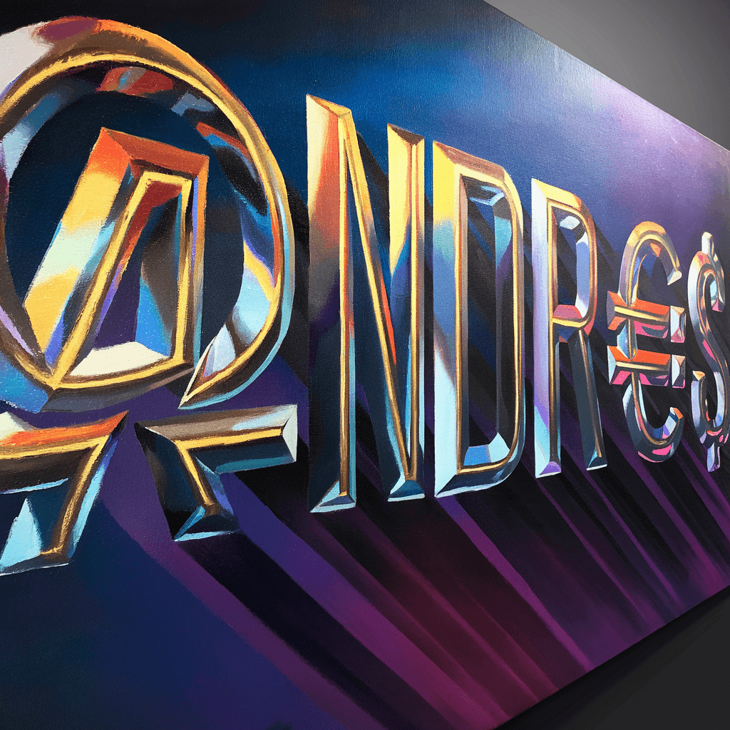 AI generated: Hyperrealistic oil painting of the name "@ndr€@$" as a striking modern typographic art piece, vibran...