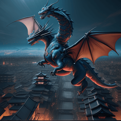 AI generated: Kyoto Animation stylized anime mixed with tradition Chinese artworks~ A dragon flying at modern cybe...