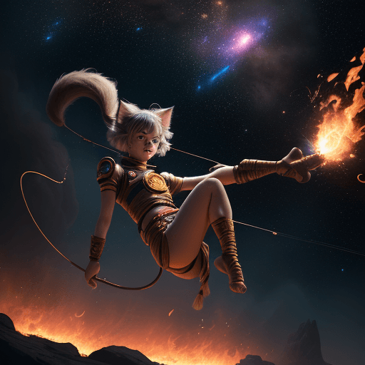 AI generated: cinematic portrait of a young beautiful and cute female with a monkey's tail, small kitty ears and c...
