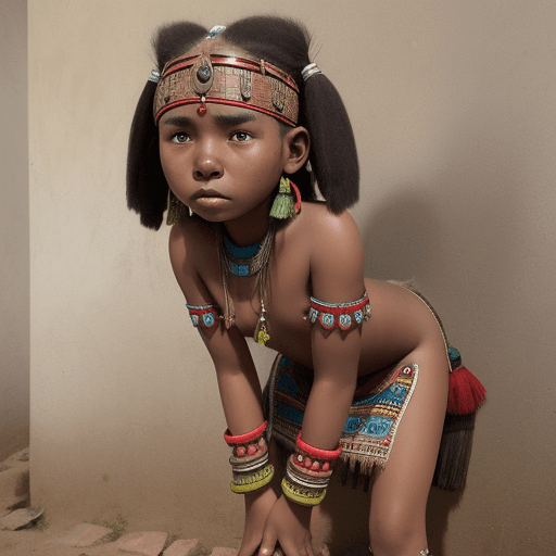 AI generated: 13-18 year old tribal girl  peeing front view