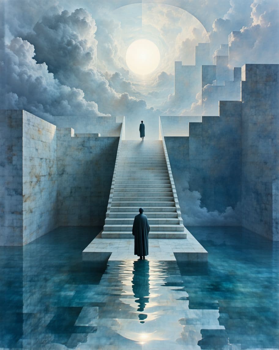 AI generated: Create a surrealist masterpiece in the combined styles of Jan van Eyck and René Magritte. The scene ...