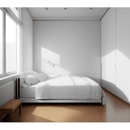 AI generated: cinematic, canon EOS 5d, minimalist apartment bedroom, modernism furnishings,  white tone, fabric, c...